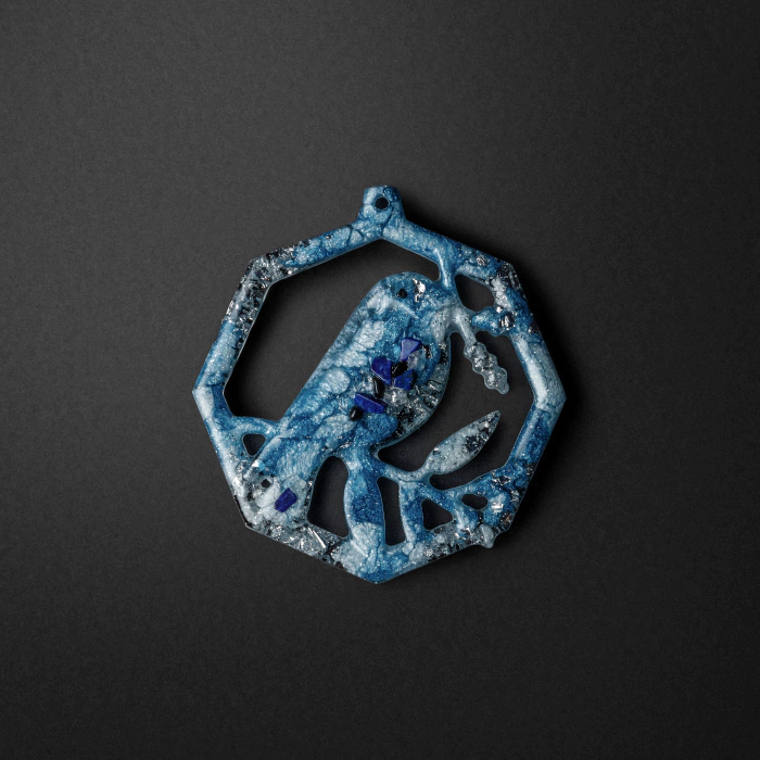 Christmas tree toy with a sapphire "Bullfinch" from the Stories collection